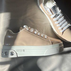 MIU MIU WOMEN'S 5E643C BLUSH PINK LEATHER FASHION SNEAKERS SHOES